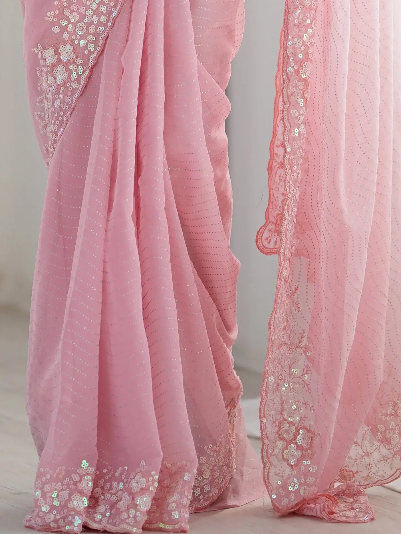 Pretty Pink Sequins Embroidered Georgette Engagement Wear Saree - Zeel Clothing