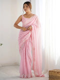 Pretty Pink Sequins Embroidered Georgette Engagement Wear Saree - Zeel Clothing