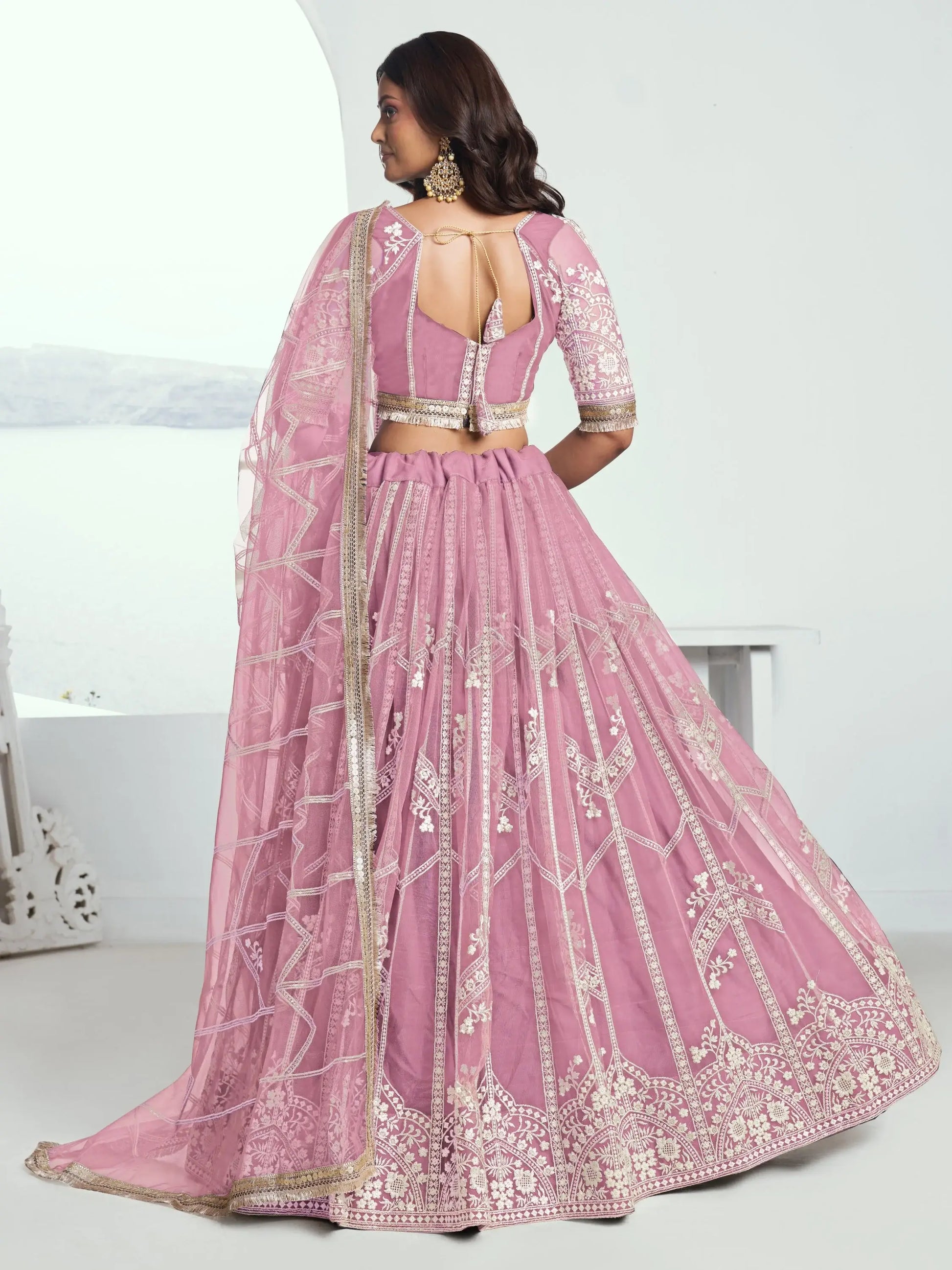 Pretty Pink Thread Embroidery Engagement Wear Lehenga Choli - Zeel Clothing