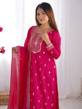 Pretty Pink Zari Work Chinon Wedding Wear Palazzo Suit With Dupatta - Zeel Clothing