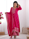 Pretty Pink Zari Work Chinon Wedding Wear Palazzo Suit With Dupatta - Zeel Clothing