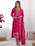Pretty Pink Zari Work Chinon Wedding Wear Palazzo Suit With Dupatta - Zeel Clothing