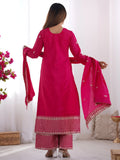 Pretty Pink Zari Work Chinon Wedding Wear Palazzo Suit With Dupatta - Zeel Clothing