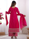 Pretty Pink Zari Work Chinon Wedding Wear Palazzo Suit With Dupatta - Zeel Clothing