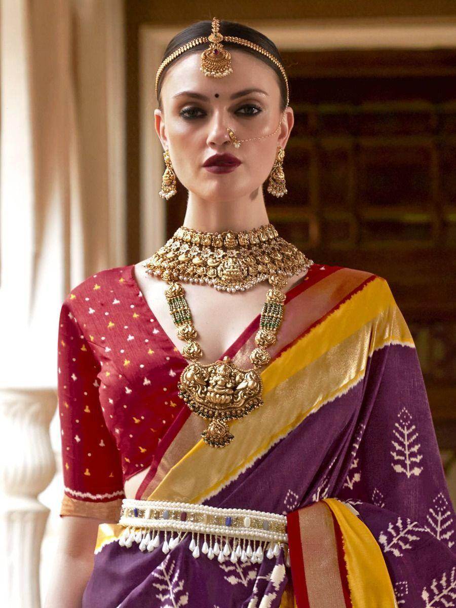 Pretty Purple Digital Printed Patola Silk Wedding Wear Saree - Zeel Clothing