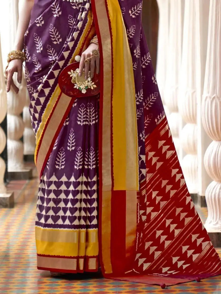 Pretty Purple Digital Printed Patola Silk Wedding Wear Saree - Zeel Clothing