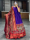 Pretty Purple Patola Printed Silk Festive Wear Gown With Dupatta - Zeel Clothing