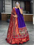 Pretty Purple Patola Printed Silk Festive Wear Gown With Dupatta - Zeel Clothing