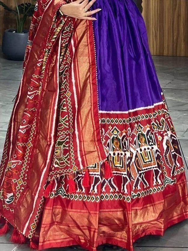 Pretty Purple Patola Printed Silk Festive Wear Gown With Dupatta - Zeel Clothing