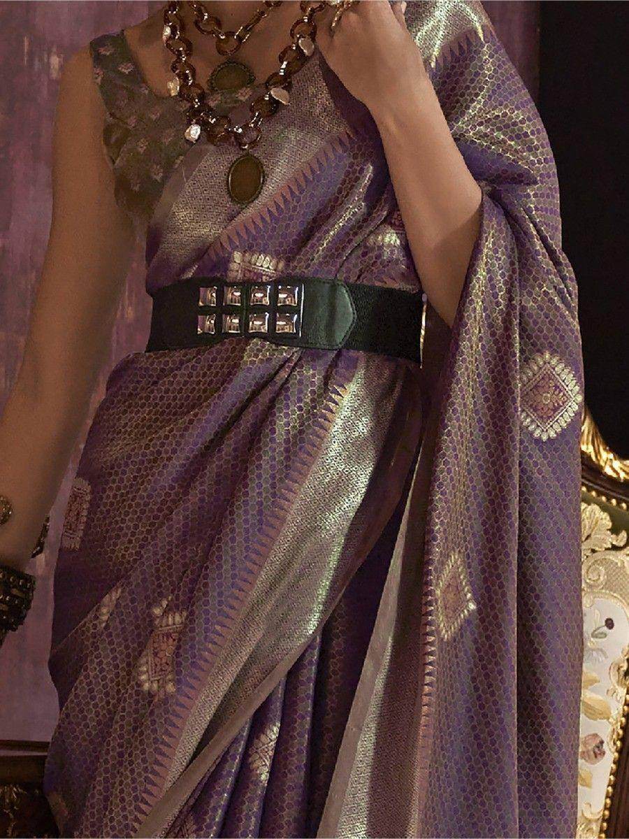 Pretty Purple Zari Weaving Work Silk Festival Wear Saree With Blouse - Zeel Clothing