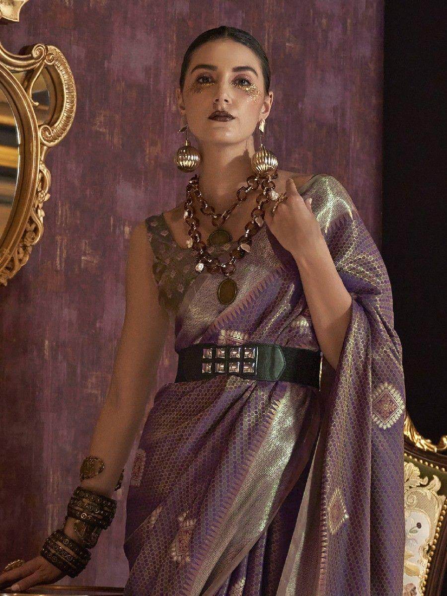 Pretty Purple Zari Weaving Work Silk Festival Wear Saree With Blouse - Zeel Clothing