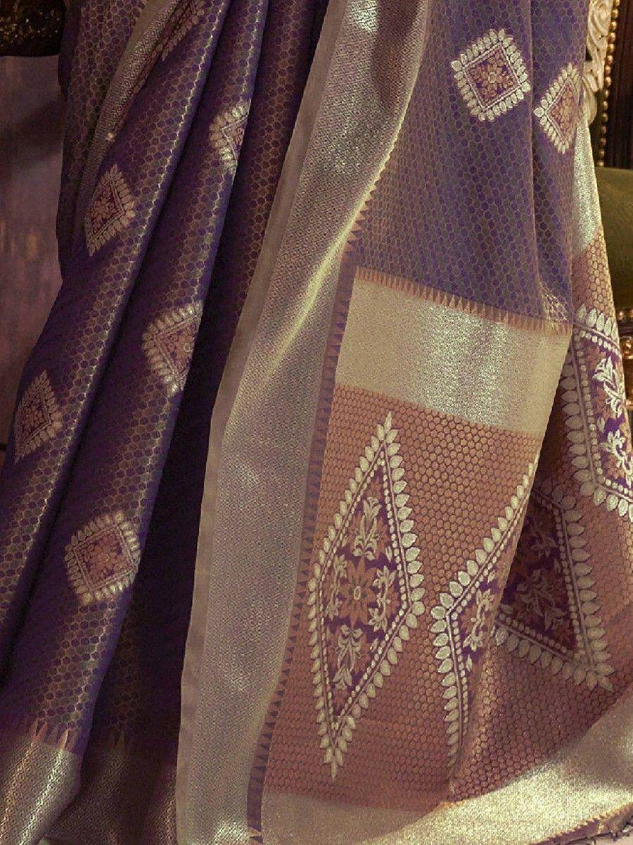Pretty Purple Zari Weaving Work Silk Festival Wear Saree With Blouse - Zeel Clothing