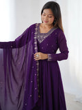 Pretty Purple Zari Work Georgette Event Wear Pant Suit With Dupatta - Zeel Clothing