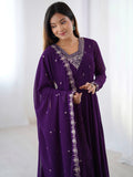 Pretty Purple Zari Work Georgette Event Wear Pant Suit With Dupatta - Zeel Clothing