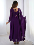 Pretty Purple Zari Work Georgette Event Wear Pant Suit With Dupatta - Zeel Clothing