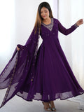 Pretty Purple Zari Work Georgette Event Wear Pant Suit With Dupatta - Zeel Clothing
