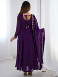 Pretty Purple Zari Work Georgette Event Wear Pant Suit With Dupatta - Zeel Clothing