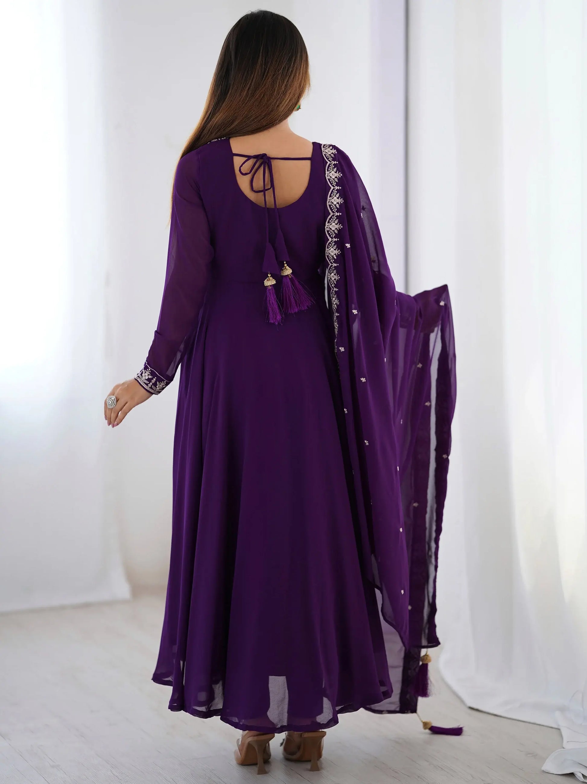 Pretty Purple Zari Work Georgette Event Wear Pant Suit With Dupatta - Zeel Clothing