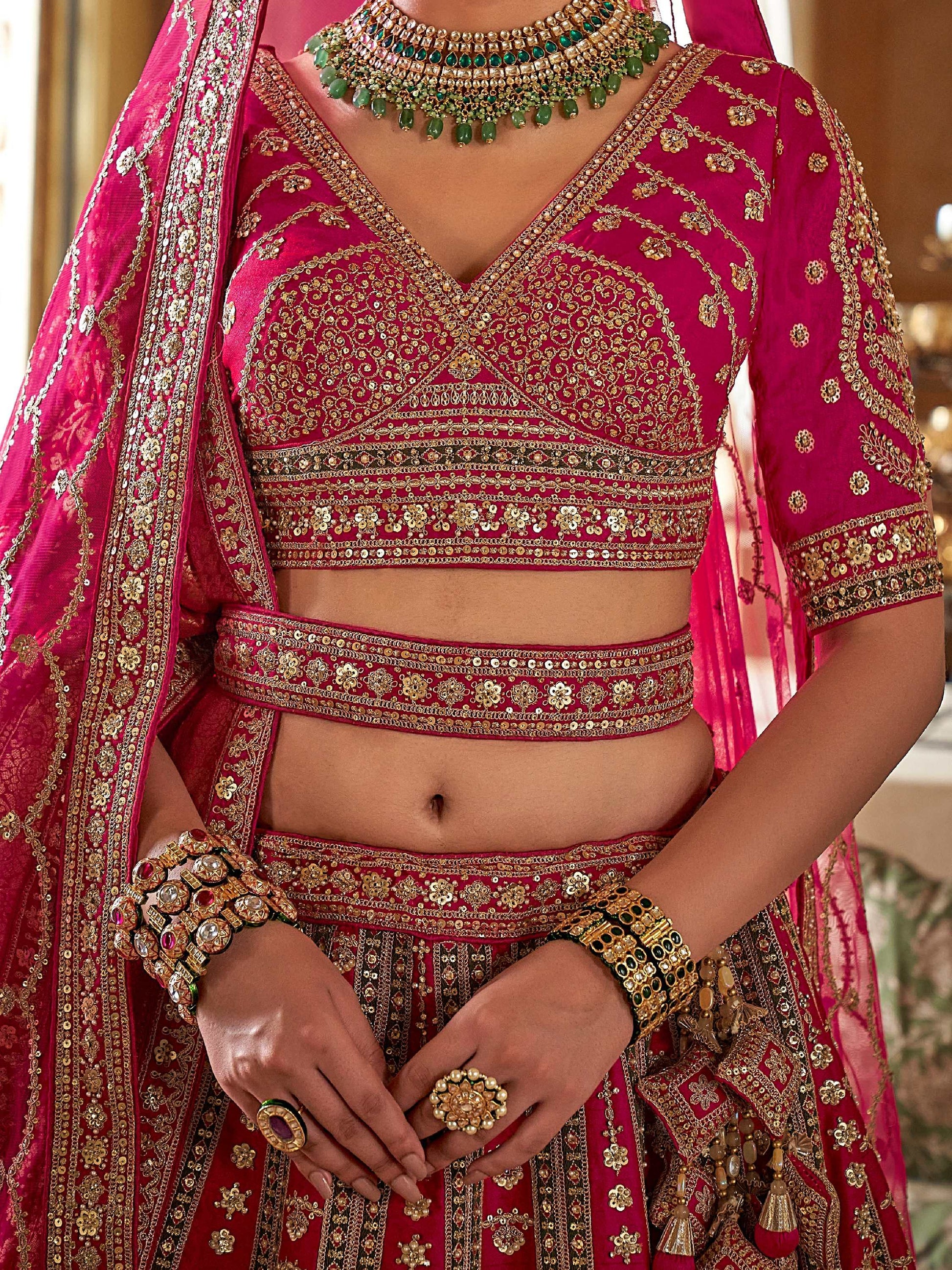 Pretty Rani Pink Sequins Silk Bridal Lehenga Choli With Double Dupatta