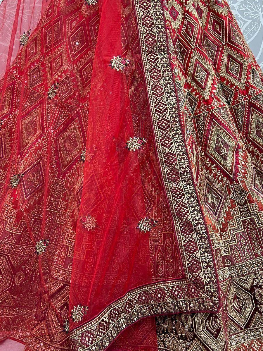Pretty Red Dori Work Silk Bridal Lehenga Choli With Soft Net Dupatta - Zeel Clothing