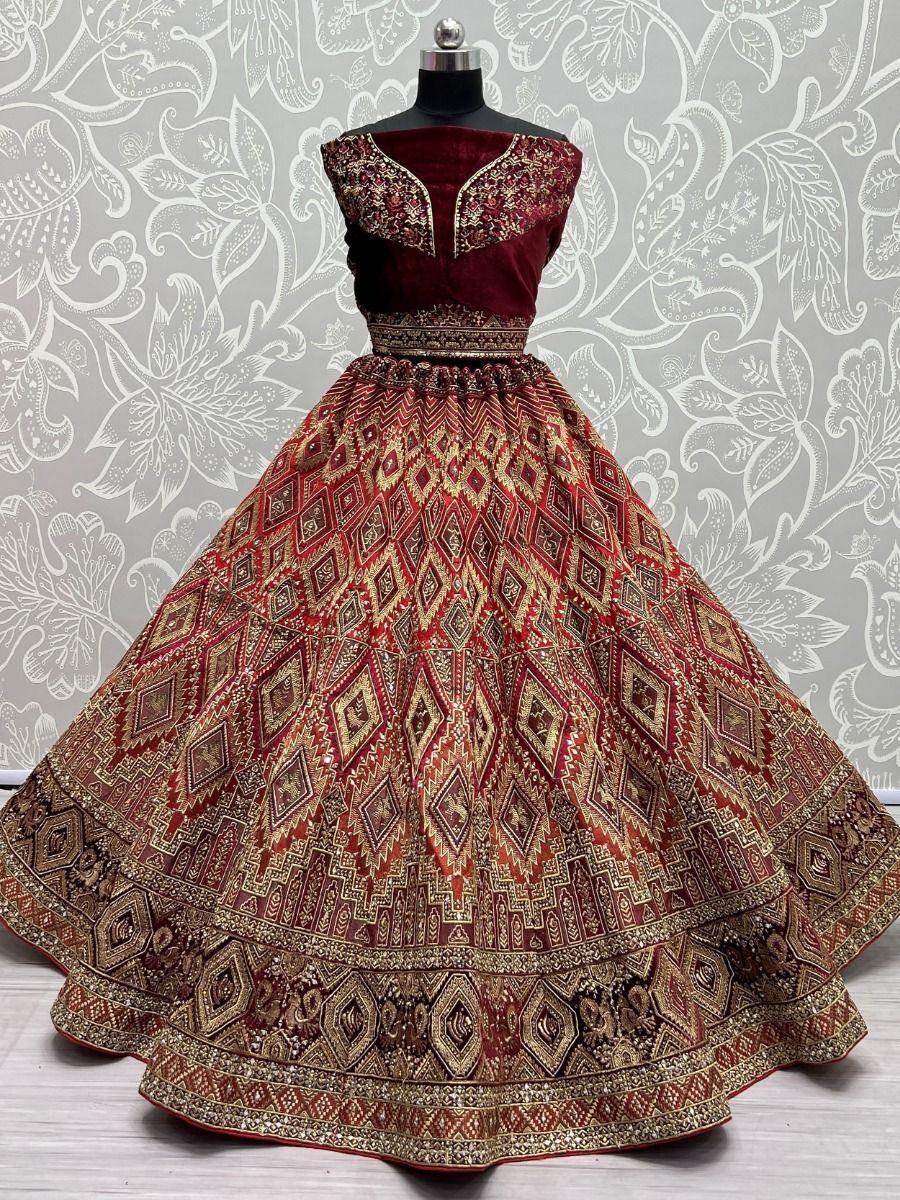 Pretty Red Dori Work Silk Bridal Lehenga Choli With Soft Net Dupatta - Zeel Clothing