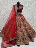 Pretty Red Dori Work Silk Bridal Lehenga Choli With Soft Net Dupatta - Zeel Clothing