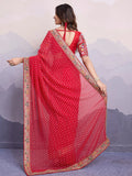 Pretty Red Embroidered Border Georgette Wedding Wear Saree With Blouse - Zeel Clothing