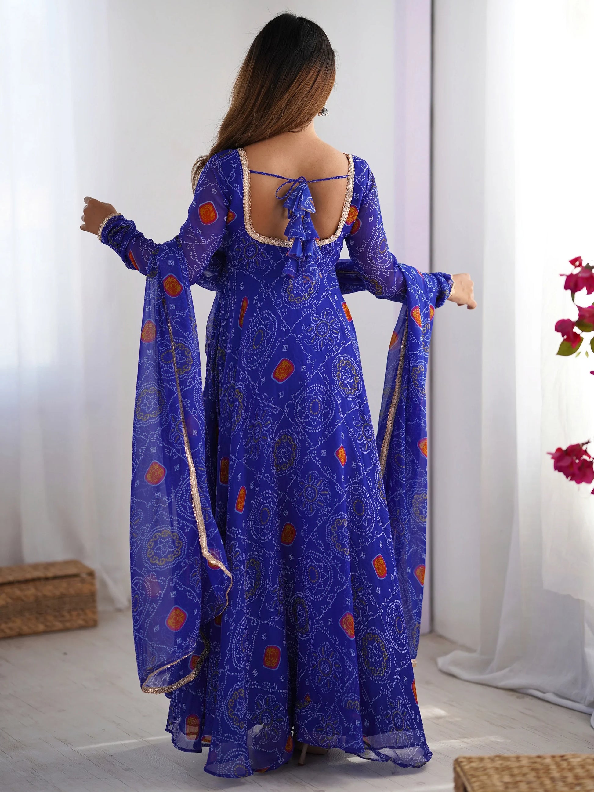 Pretty Royal Blue Bandhani Printed Georgette Festival Wear Anarkali Suit - Zeel Clothing