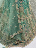 Pretty Sea Green Embroidered Net Function Wear Lehenga Choli With Dupatta