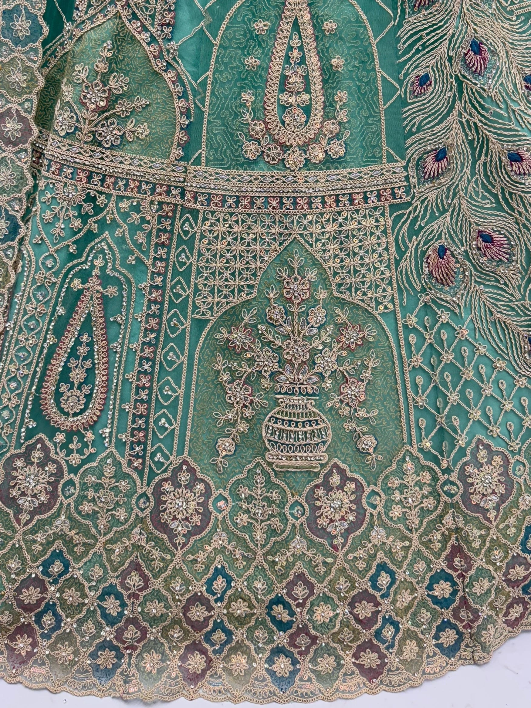 Pretty Sea Green Embroidered Net Function Wear Lehenga Choli With Dupatta