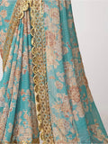 Pretty Sky Blue Floral Print Organza Festival Wear Saree With Blouse - Zeel Clothing