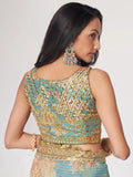 Pretty Sky Blue Floral Print Organza Festival Wear Saree With Blouse - Zeel Clothing