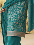 Pretty Teal Blue Embroidered Soft Silk Palazzo Suit - Zeel Clothing