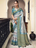Pretty White Digital Printed Silk Events Wear Saree With Blouse - Zeel Clothing