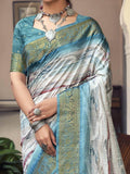 Pretty White Digital Printed Silk Events Wear Saree With Blouse - Zeel Clothing