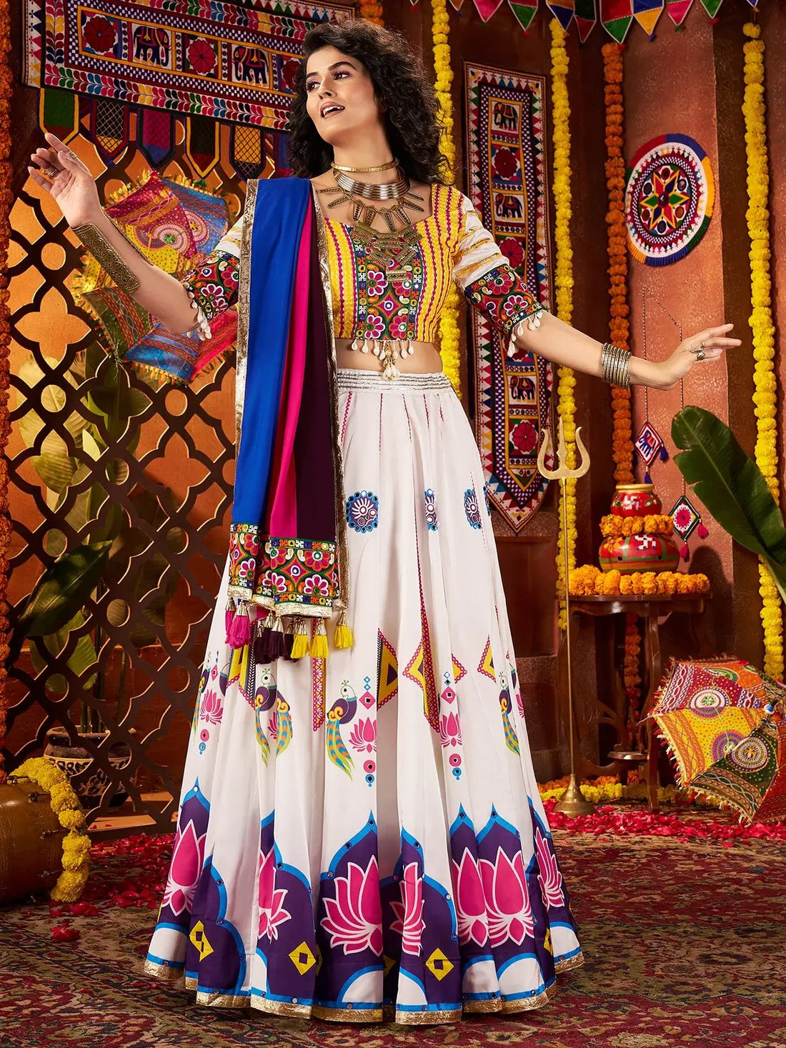 Pretty White Digital Printed Silk Traditional Lehenga Choli And Dupatta - Zeel Clothing