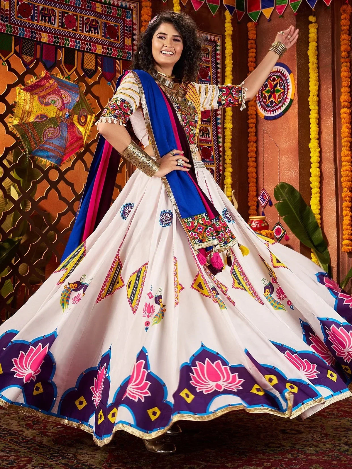 Pretty White Digital Printed Silk Traditional Lehenga Choli And Dupatta - Zeel Clothing