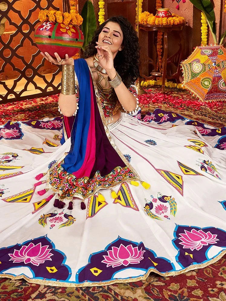 Pretty White Digital Printed Silk Traditional Lehenga Choli And Dupatta - Zeel Clothing