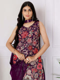 Pretty Wine Floral Embroidered Georgette Festive Wear Palazzo Suit