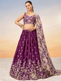 Pretty Wine Sequins Chiffon Wedding Wear Lehenga Choli With Dupatta