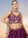 Pretty Wine Sequins Chiffon Wedding Wear Lehenga Choli With Dupatta - Zeel Clothing