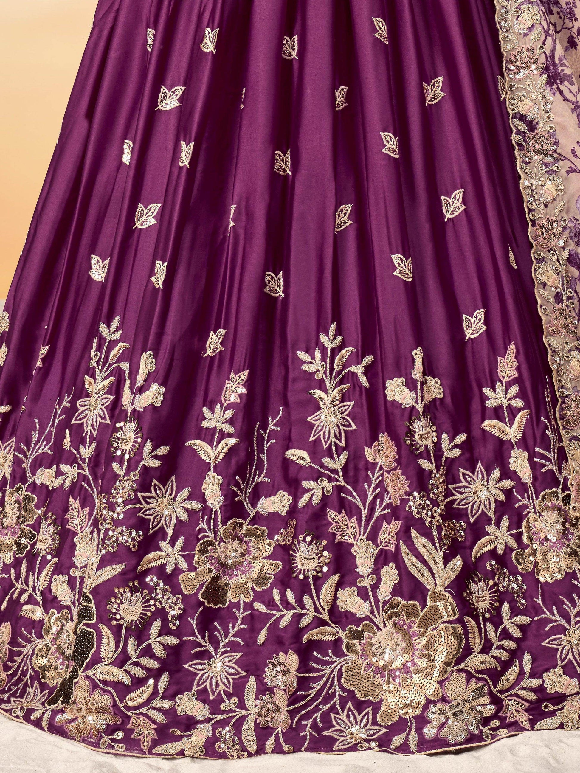 Pretty Wine Sequins Chiffon Wedding Wear Lehenga Choli With Dupatta - Zeel Clothing