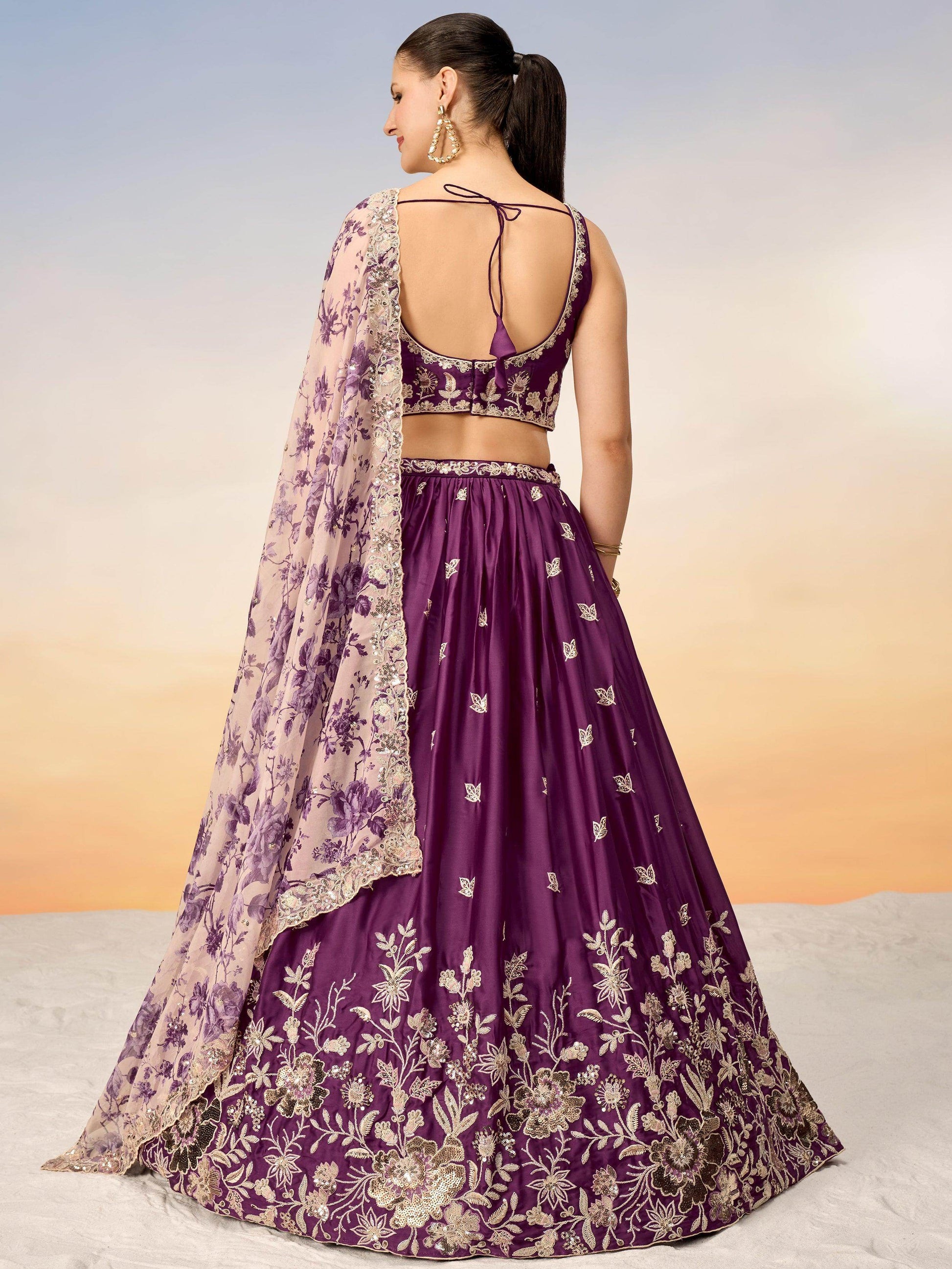Pretty Wine Sequins Chiffon Wedding Wear Lehenga Choli With Dupatta - Zeel Clothing