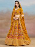 Pretty Yellow Thread Embroidered Georgette Haldi Wear Lehenga Choli - Zeel Clothing