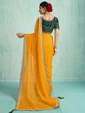 Pretty Yellow Zari Border Work Chiffon Haldi Wear Saree With Blouse