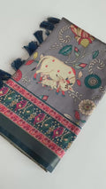 Alluring Blue Pichwai Printed Viscose Silk Casual Wear Saree With Blouse