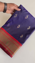 Delightful Navy Blue Pichwai Printed Silk Traditional Wear Saree With Blouse