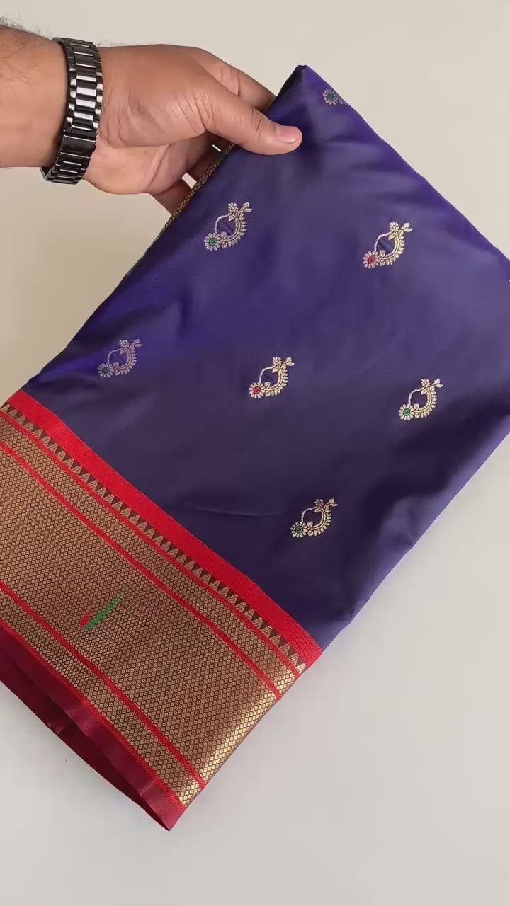 Delightful Navy Blue Pichwai Printed Silk Traditional Wear Saree With Blouse