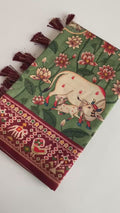 Astonishing Green Pichwai Printed Viscose Silk Traditional Saree With Blouse