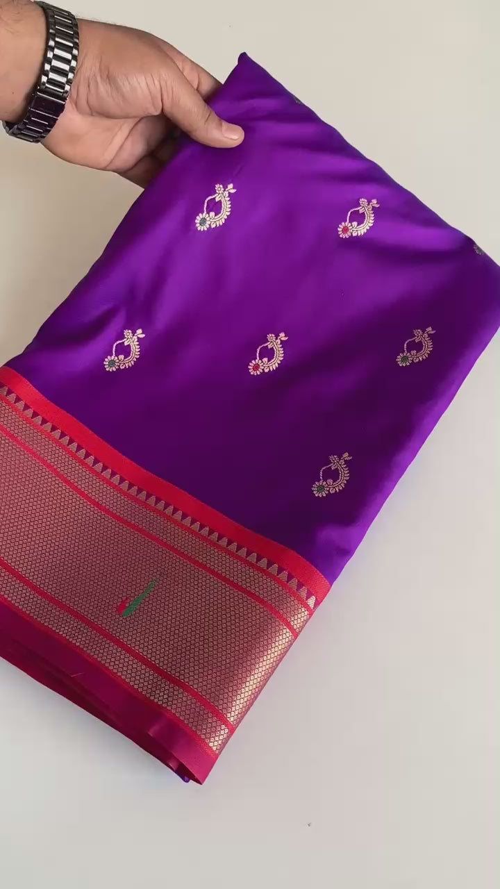 Adorable Dark Purple Pichwai Printed Silk Wedding Wear Saree With Blouse